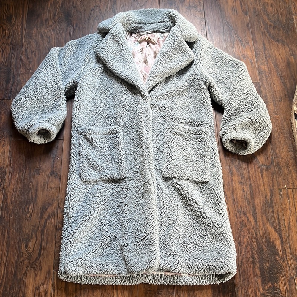 Free People Blue Tessa Teddy Longline Faux Sherpa Fur Trench Coat - Picture 6 of 13